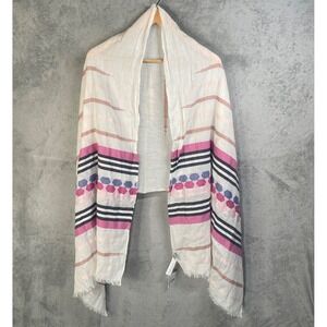 LOFT Scarf White Pink Blue Geometric Stripes Cotton Lightweight Wrap